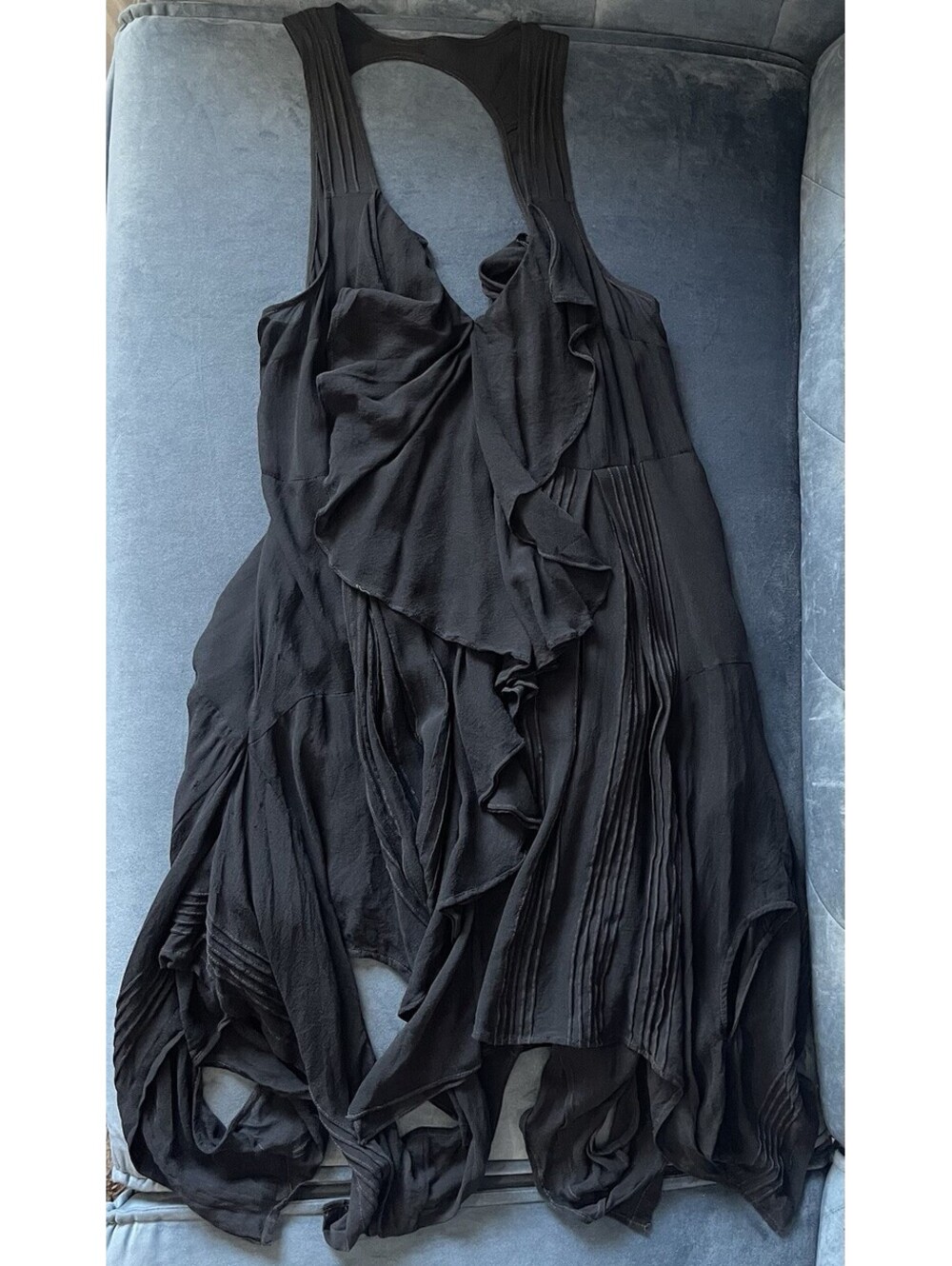 ALL SAINTS SPITALFIELDS Anthia UK 12 US 8 Dress Black 100% SILK Sheer Asymmetric